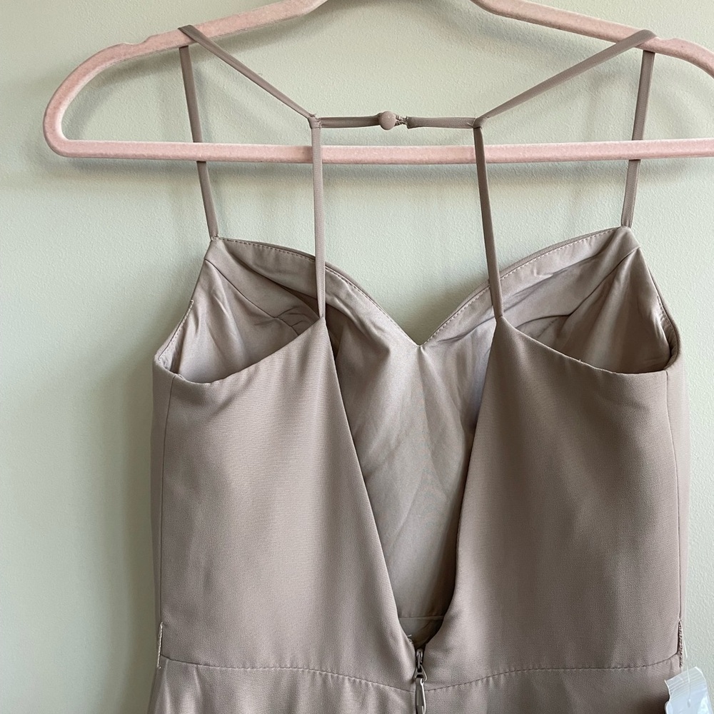 Azazie Mandy Maxi Dress in Taupe V Neck Formal Bridesmaid Size A2 - Picture 14 of 15